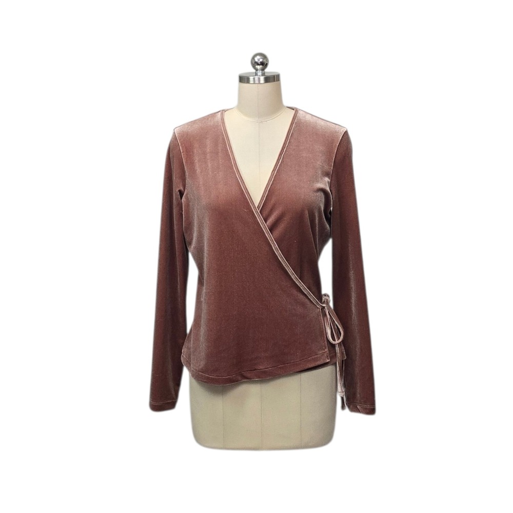 Madewell Womens Mauve Velvet Long Sleeve‎ Wrap Top Blouse Size Small V-Neck